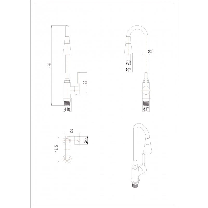 Смесител Inter Ceramic Хавана ICF 7108223 B, Кухненски, Стоящ, Висок чучур, Едноръкохватков, Гъвкав чучур, Черен